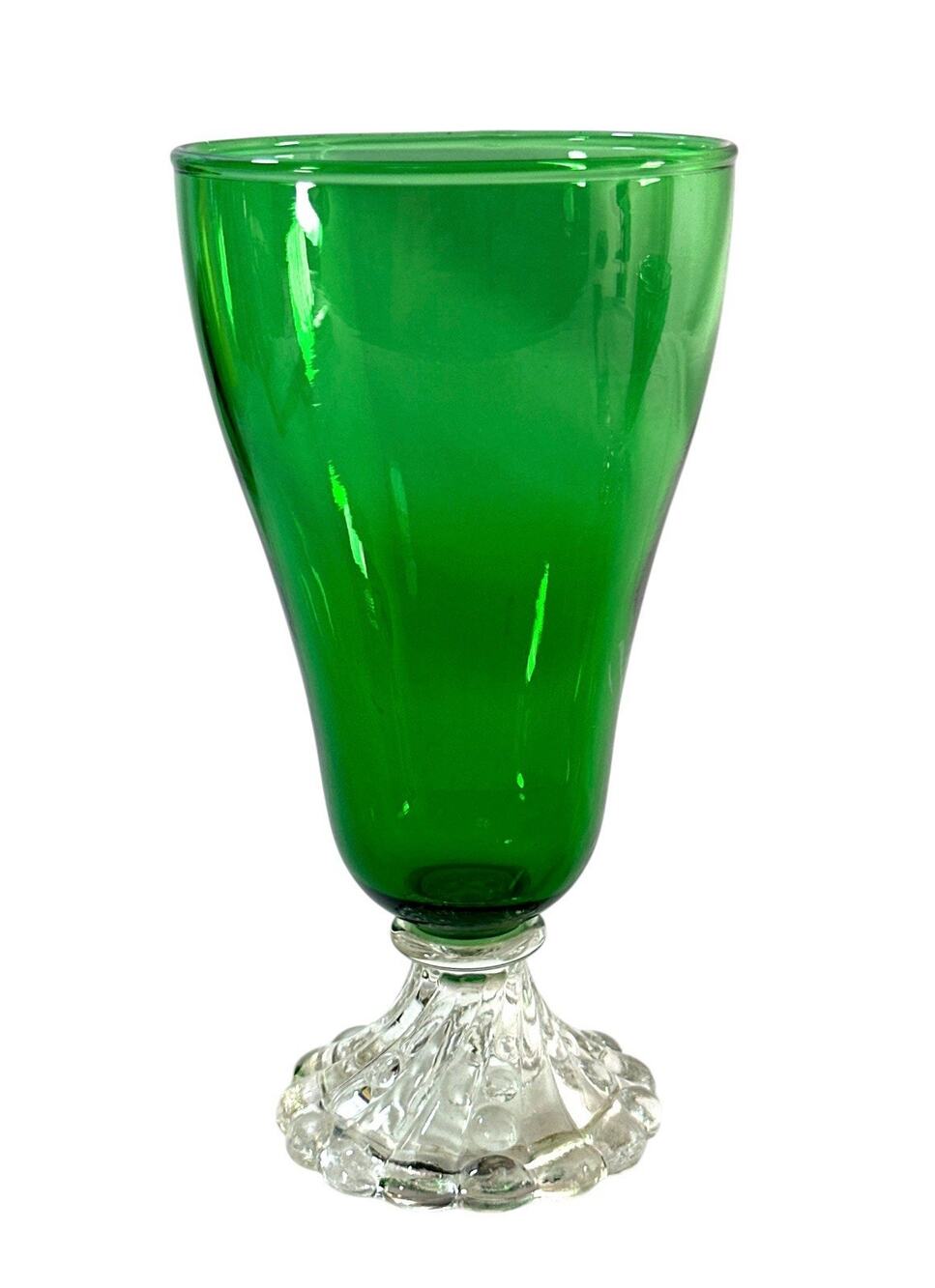 Vintage Anchor Hocking Forest Green Footed Tumbler Clear Glass Base 6.5”